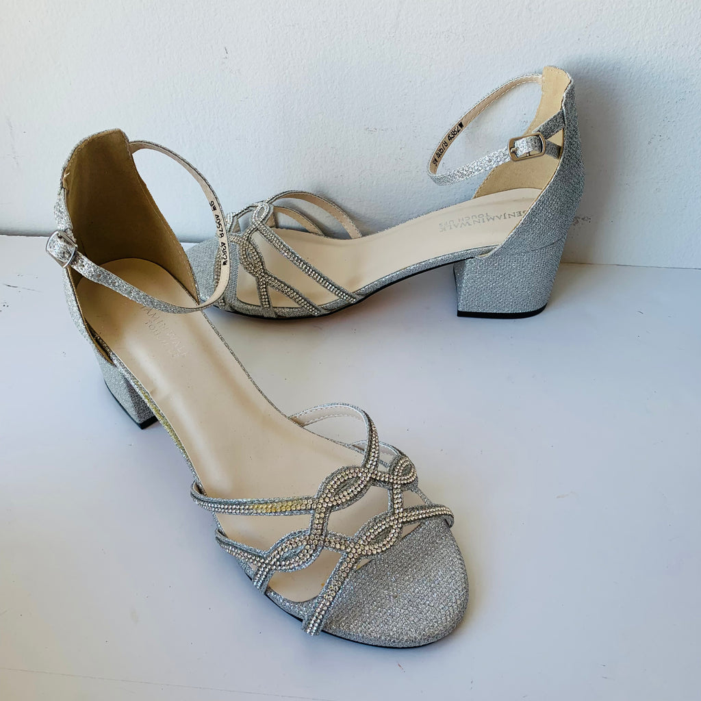 Benjamin Walk Touch Ups Zoey Block Heel Silver Metallic Rhinestone