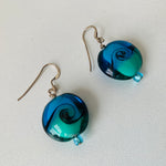 Handmade Swirled Glass Blye Green Pierced Earrings