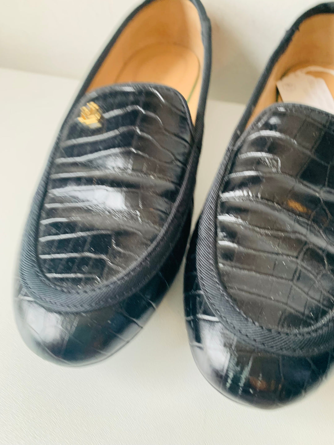 Ralph Lauren Leather Croc Embossed Slipper Loafers Size 8.5