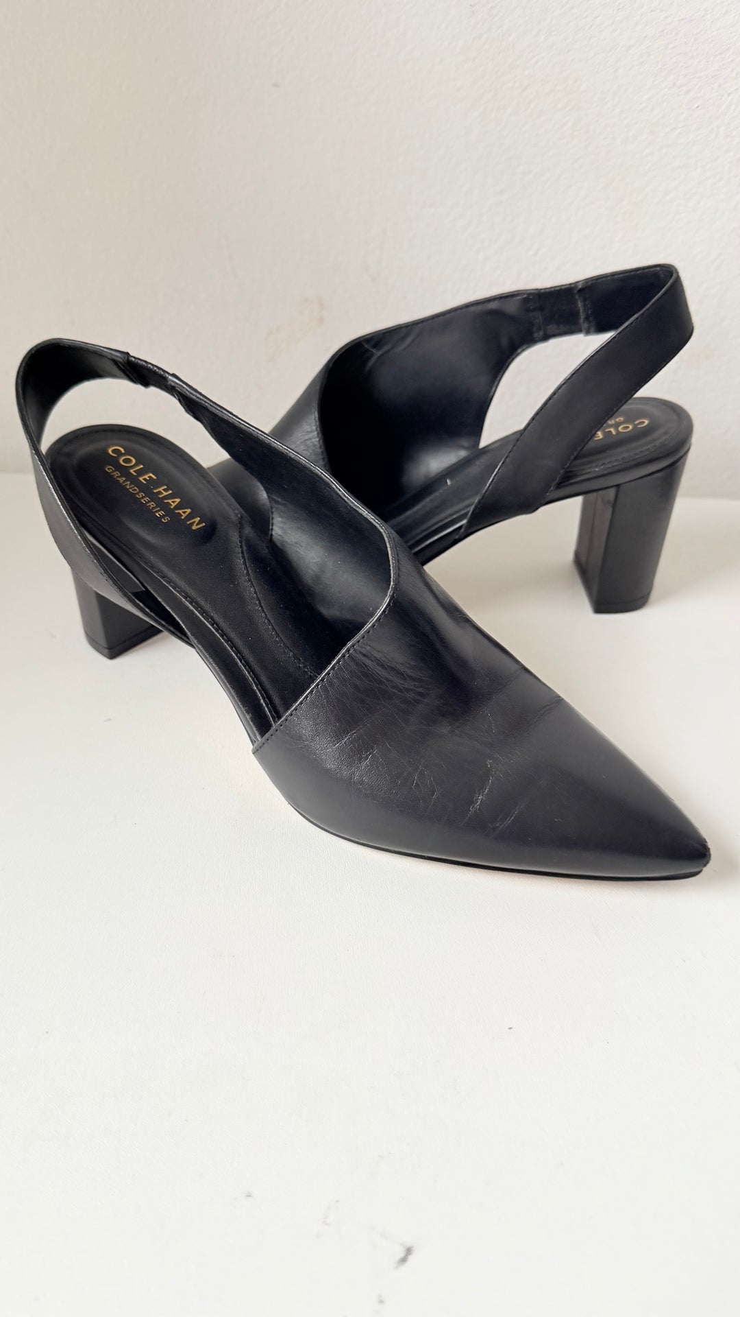 Cole Haan Grand Series Vania Black Leather Slingback Pumps Size 6.5