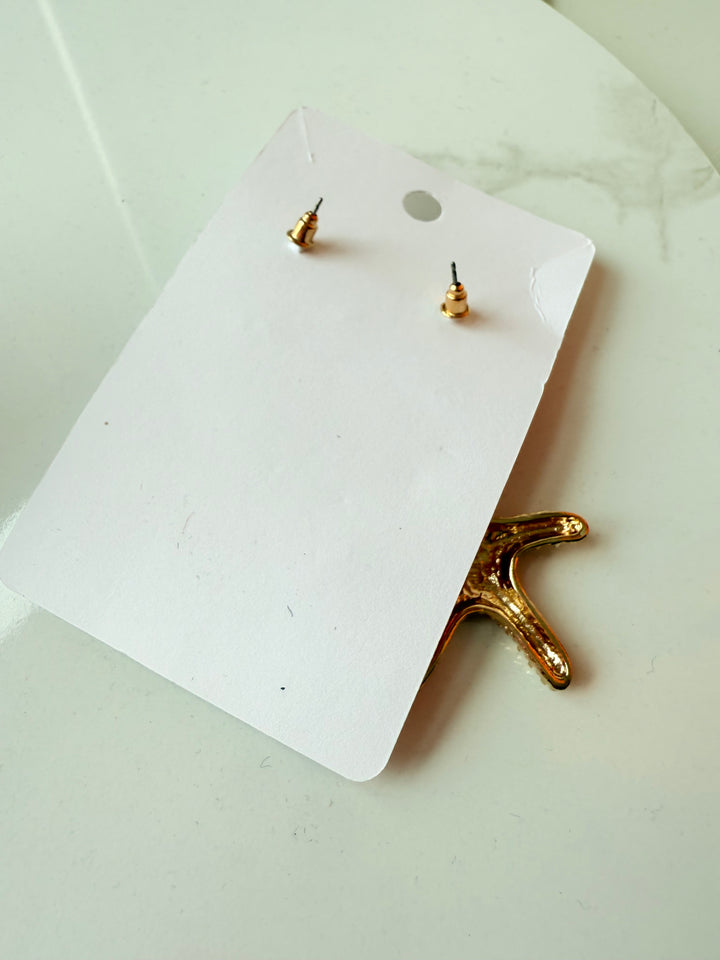 Doubnine Starfish Pearl Shell Gold Tone Pierced Earrings