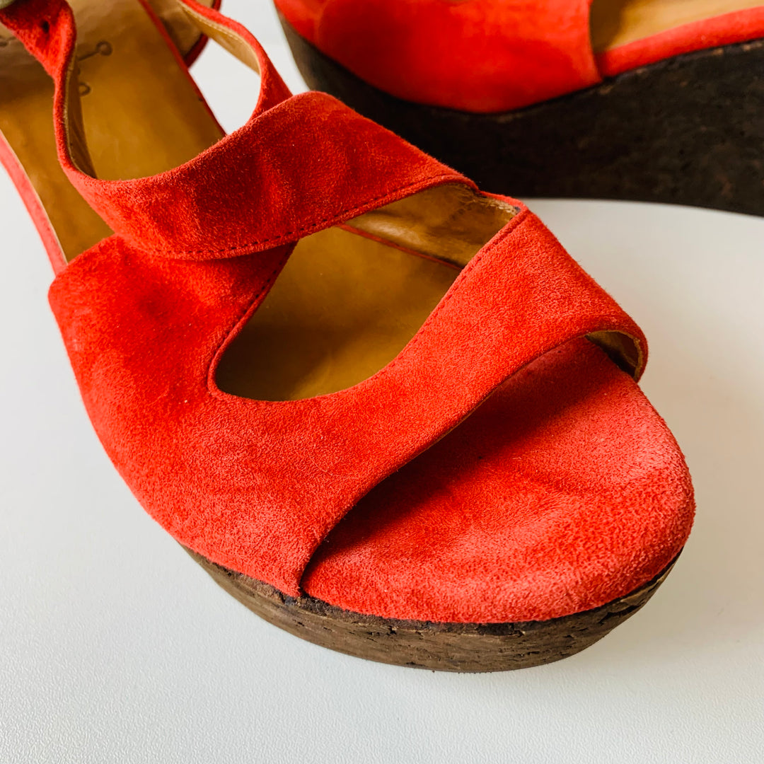 Coclico Red Suede Sandals Size 38.5 Vintage