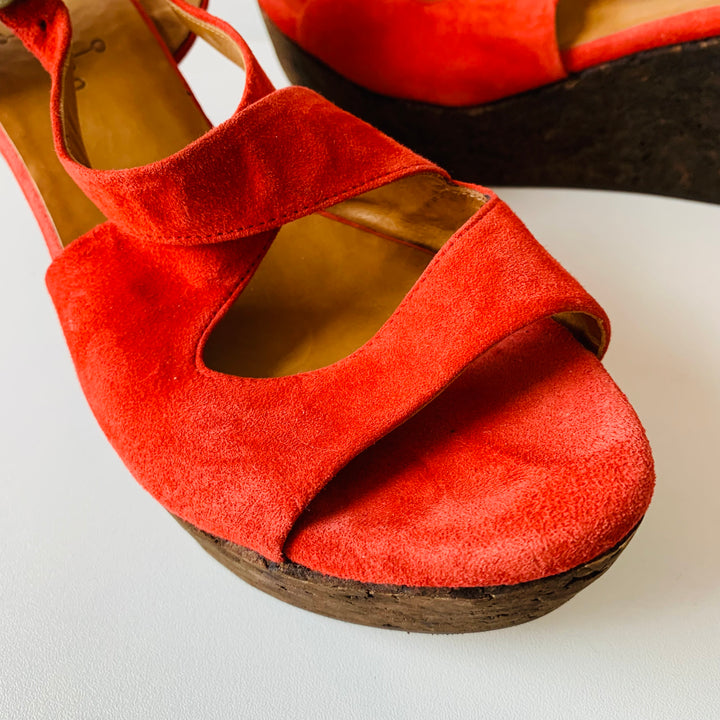 Coclico Red Suede Sandals Size 38.5 Vintage