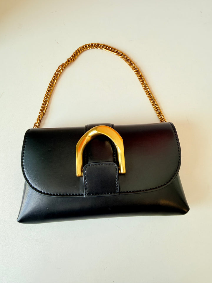 Charles & Keith Gabine Vegan Gold Buckle Black Handbag/Beltbag