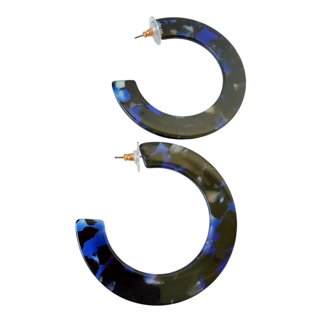 J. Crew Blue & Black Lucite Hoop Pierced Earrings