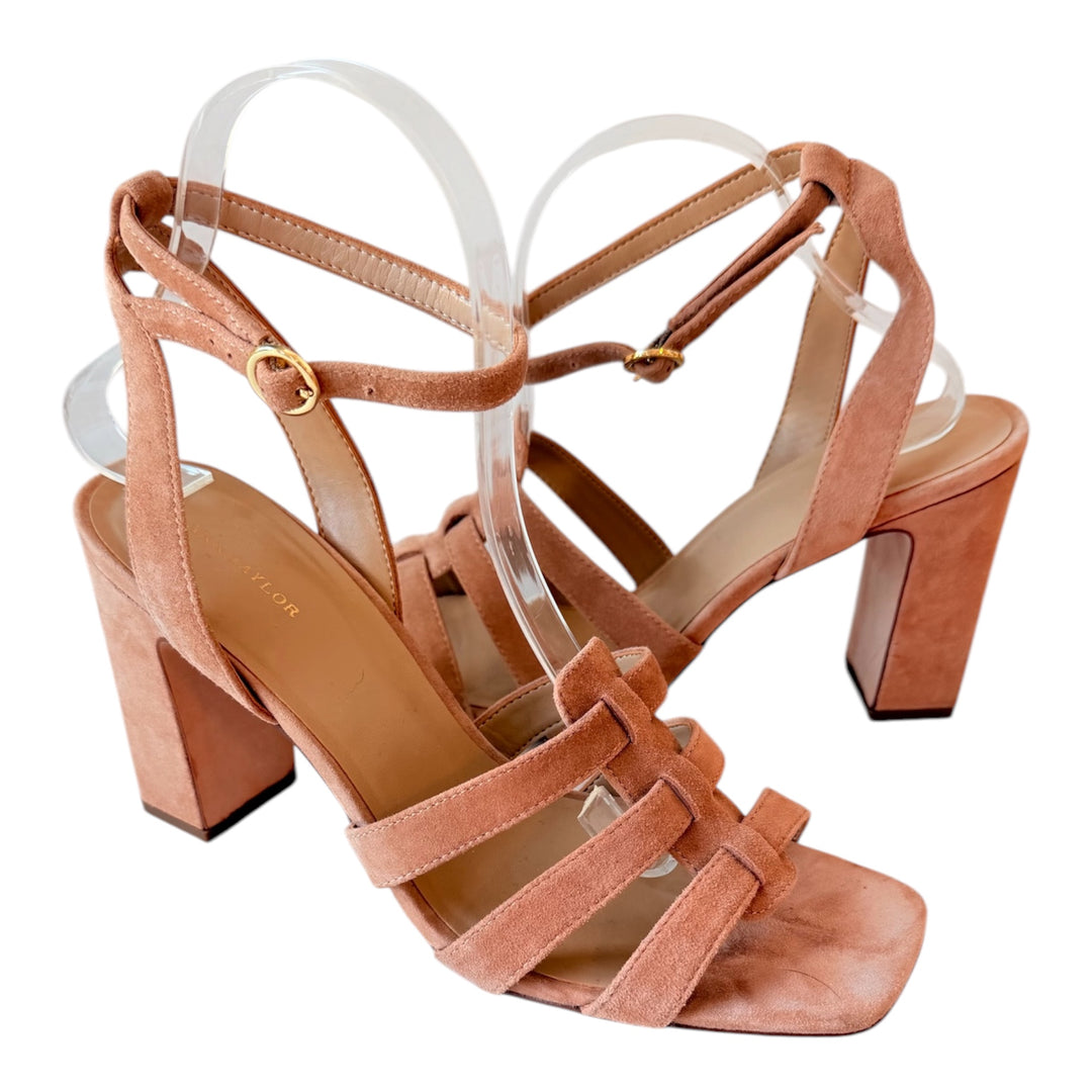 Ann Taylor Arnetta Tan Suede Block Heel Strappy Sandals Size 9