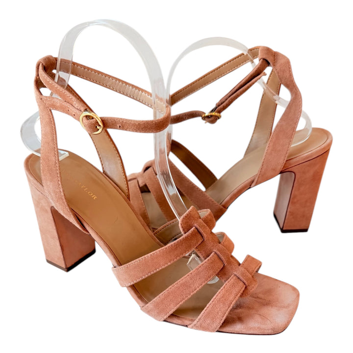 Ann Taylor Arnetta Tan Suede Block Heel Strappy Sandals Size 9