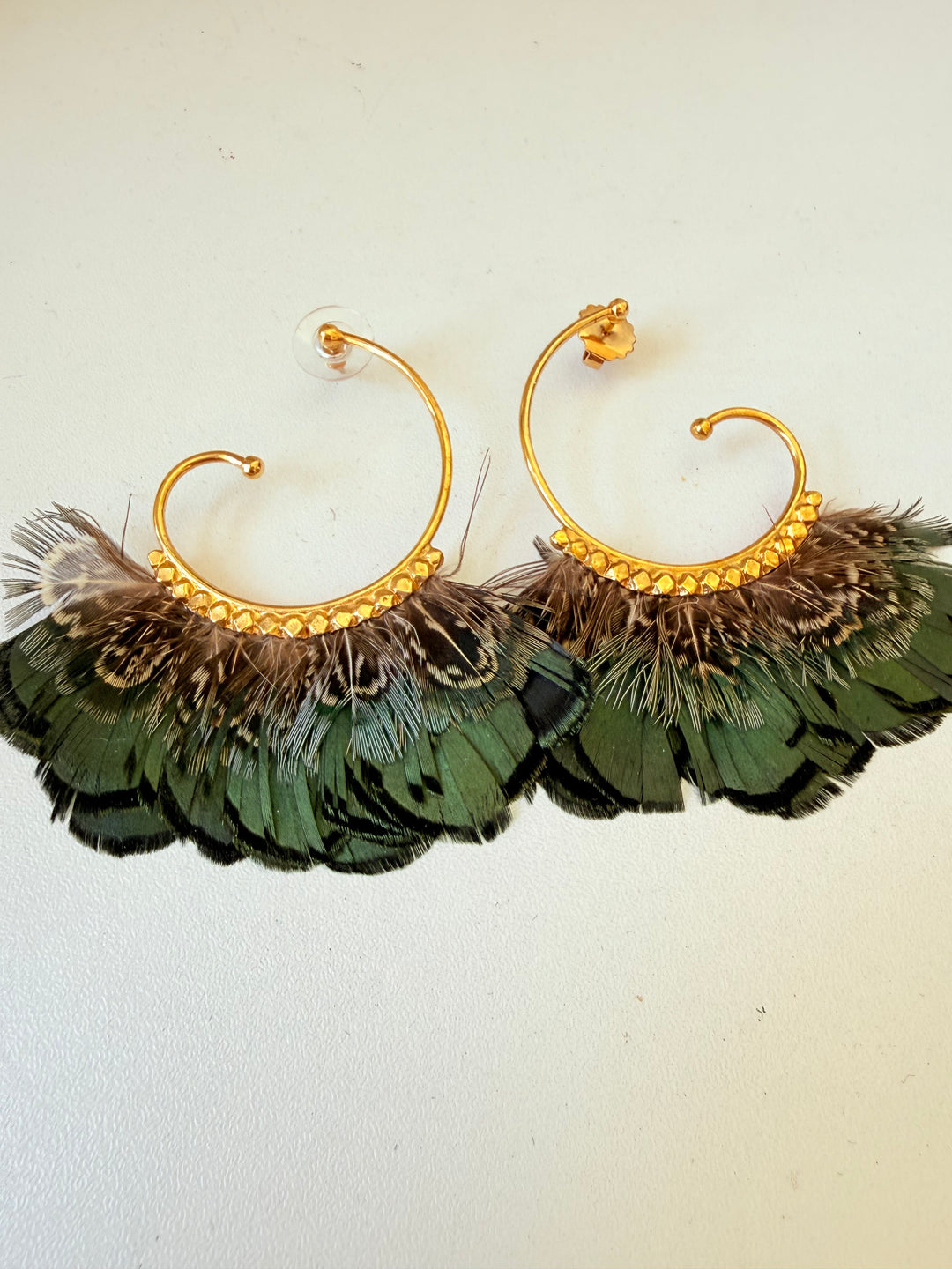 Mallard Feather Pierced Earrings 
by Gas Bijoux