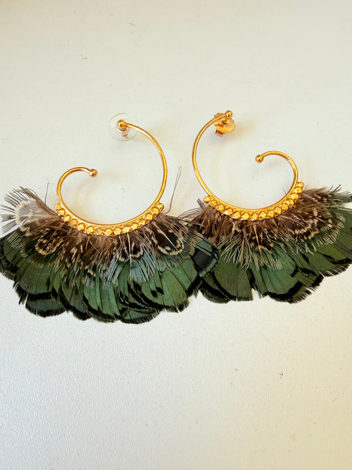 Mallard Feather Pierced Earrings 
by Gas Bijoux