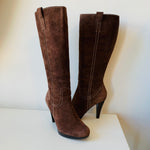 Guess Brown Suede Knee High Heeled Boots Size 8