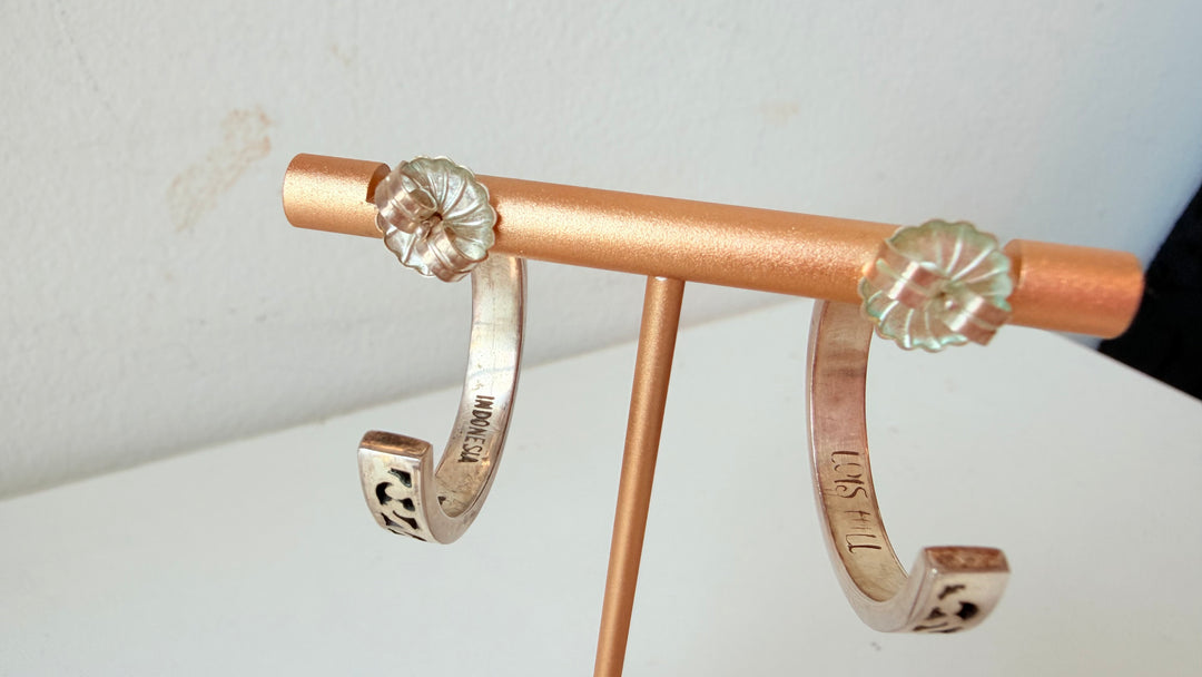 Lois Hill Vintage Sterling 925 Cut Out Oxidized Scrollwork Hoop Earrings