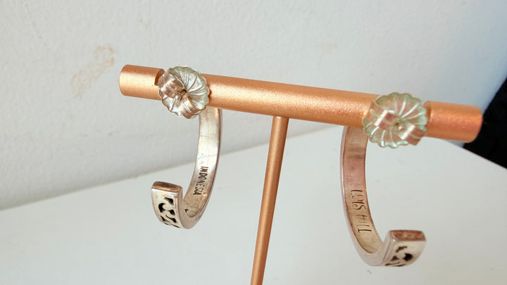 Lois Hill Vintage Sterling 925 Cut Out Oxidized Scrollwork Hoop Earrings