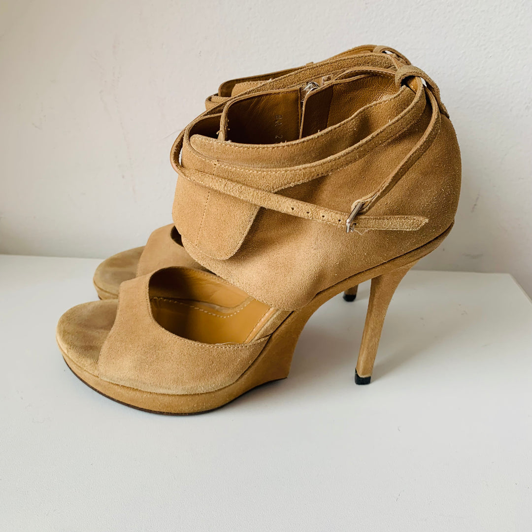 Yves Saint Laurent Sculpted Beige Suede Sandals/Heels Size 38