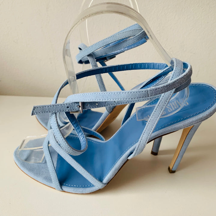Paris Texas Zoe Lace Sky Blue Suede Strappy Sandals Size 10 New in Box