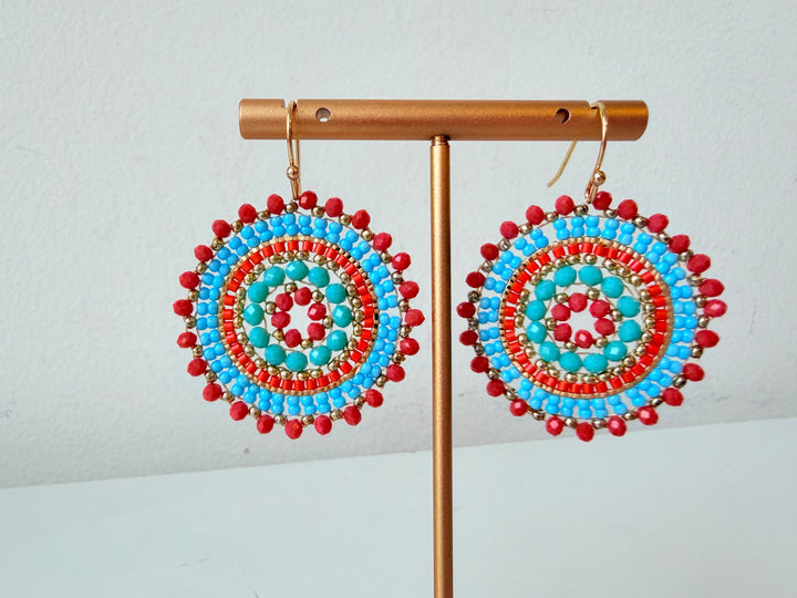 Multi Colored Handmade Circle Beaded Pierced Earrings