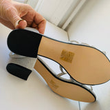 Benjamin Walk Touch Ups Zoey Block Heel Silver Metallic Rhinestone Evening Sandals Size 9W New in Box