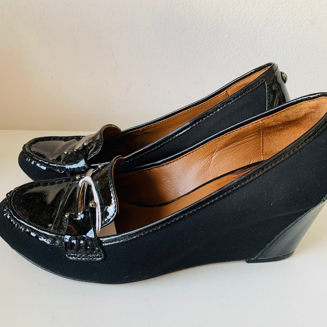 Donald Pliner Black Patent Wedges Size 7.5