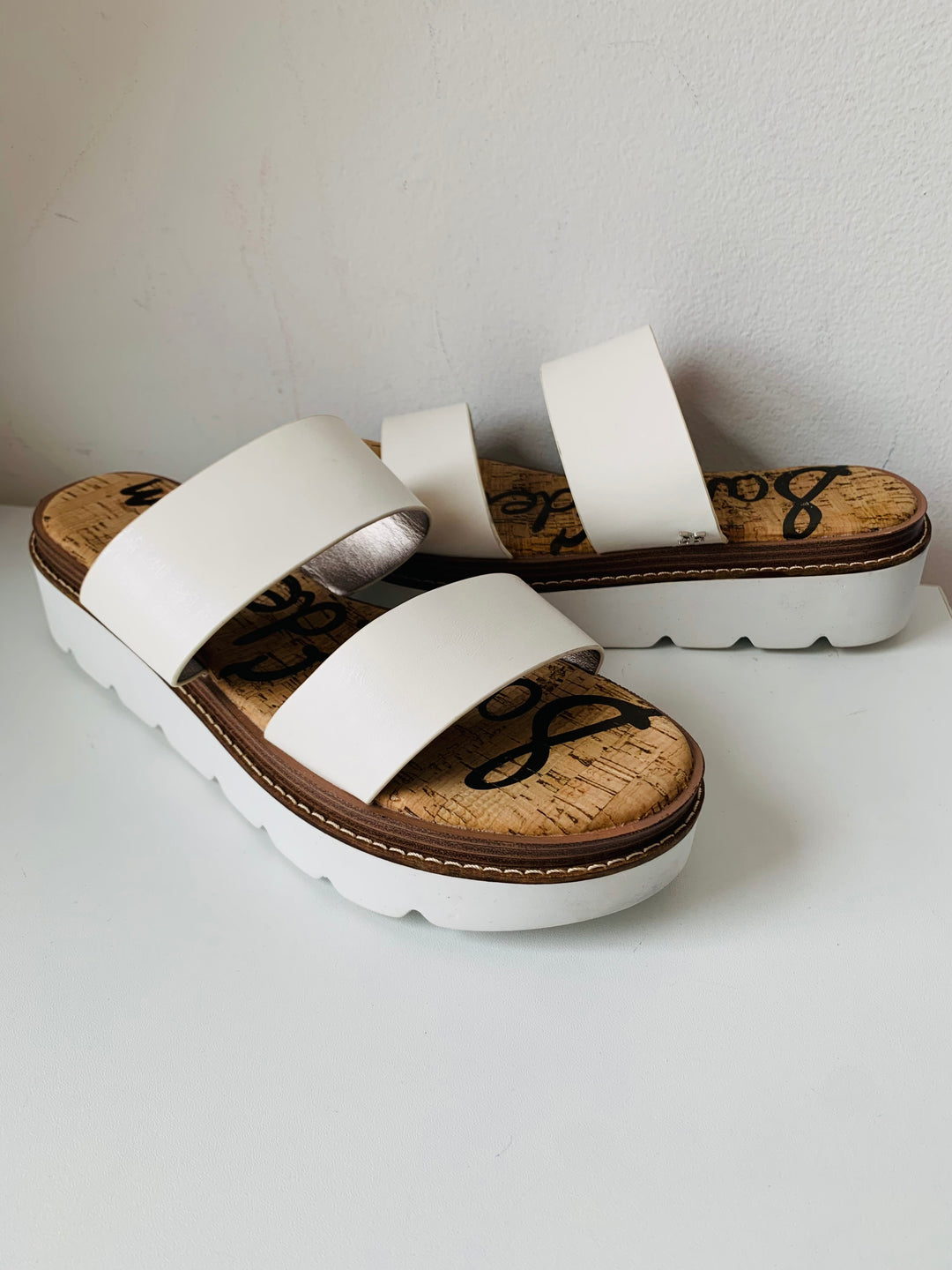 Sam Edelman Raul Wedge Slip On Sandal In White Leather Size 11
