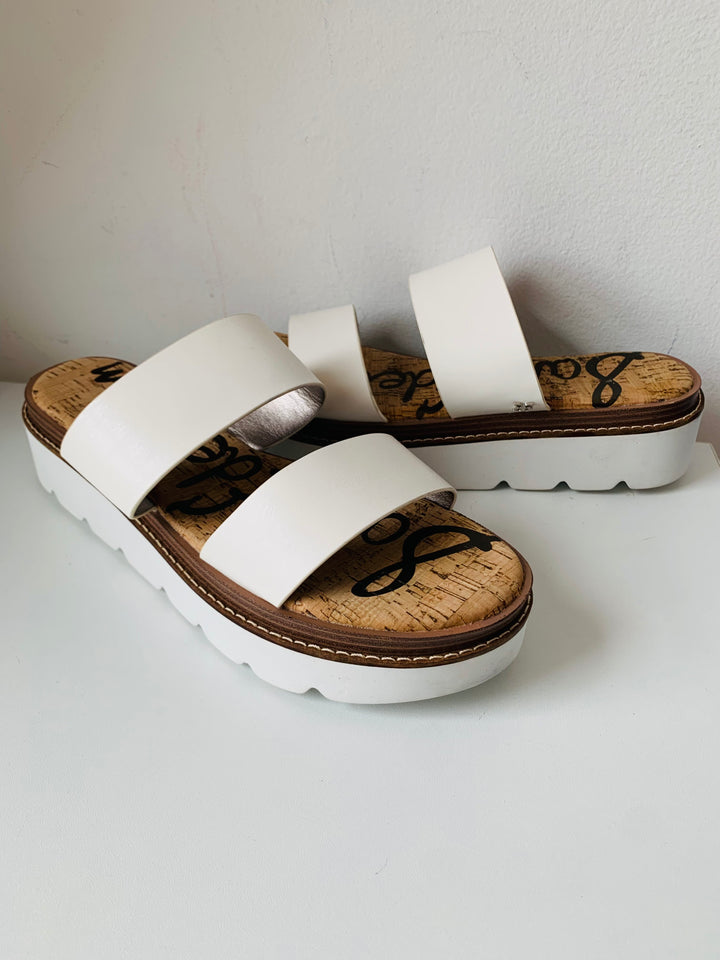 Sam Edelman Raul Wedge Slip On Sandal In White Leather Size 11