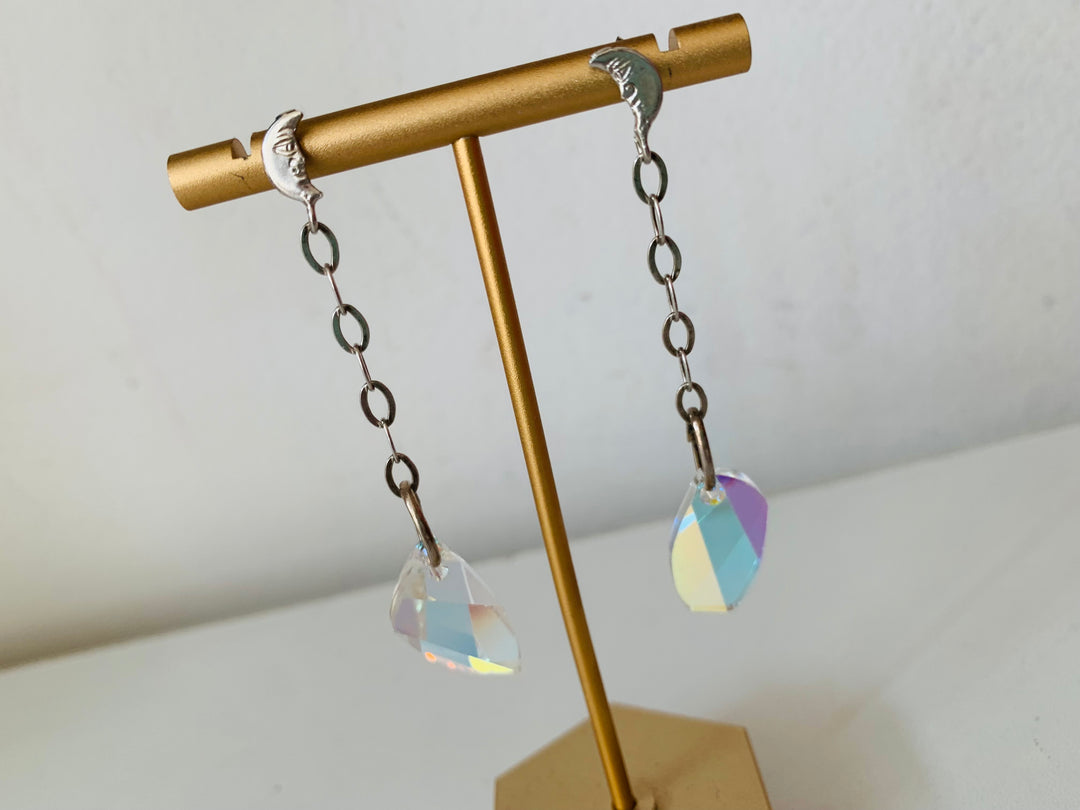 Moon & Crystal Drop Pierced Earrings
