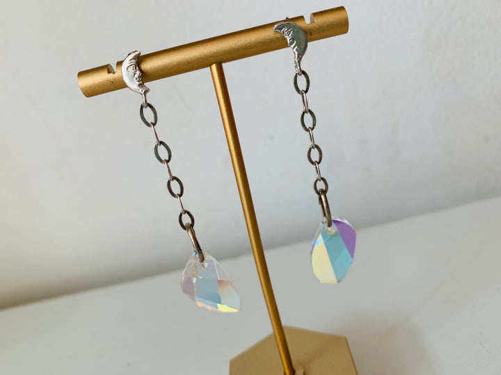 Moon & Crystal Drop Pierced Earrings