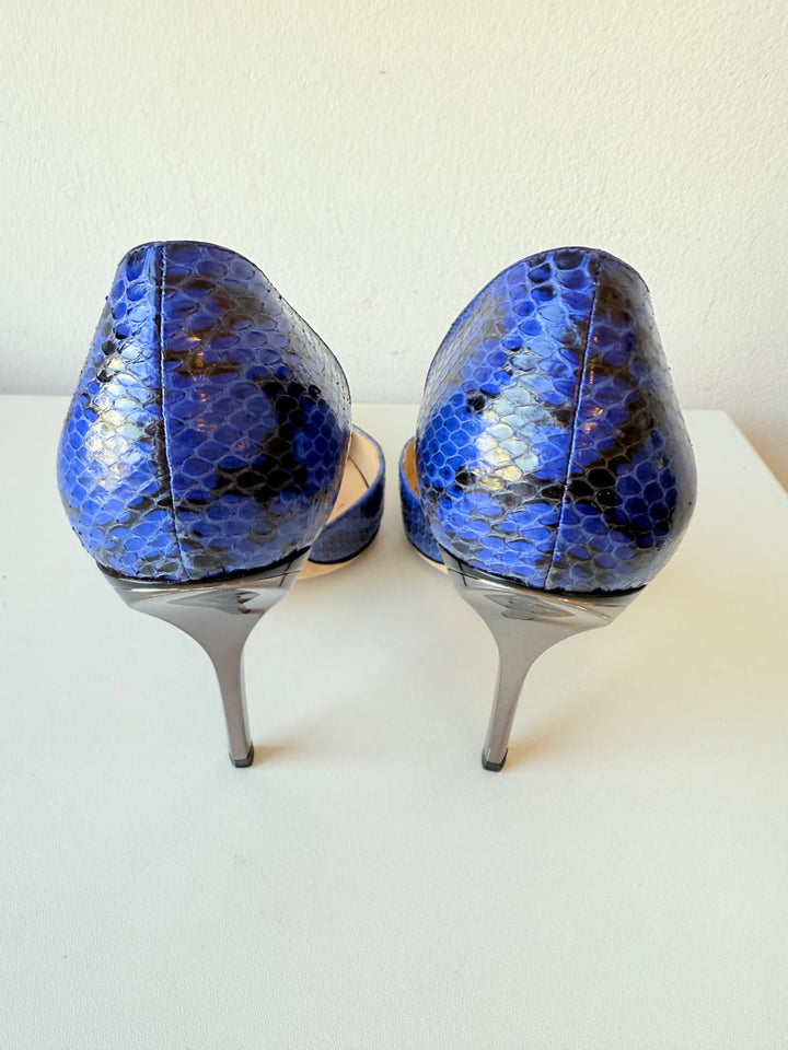 Jimmy Choo Anouk Blue Snakeskin d’Orsay Pumps Size 41 Authentic