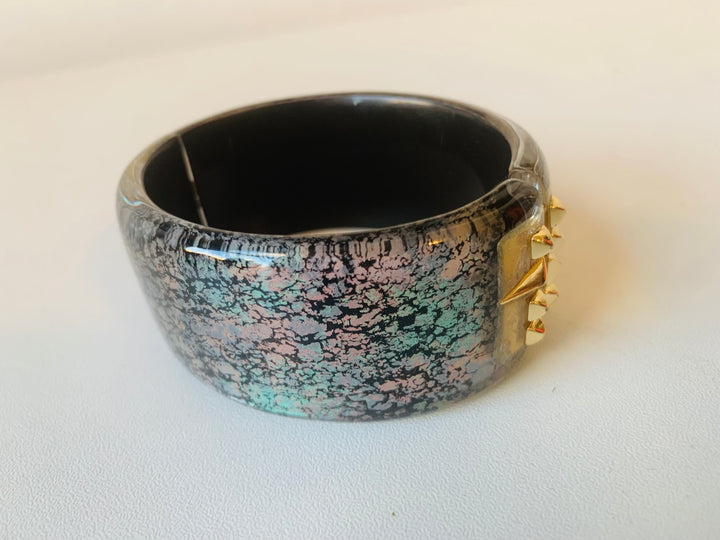 Alexis Bittar Chunky Gold Plated Multicolor Hinged Bangle Bracelet