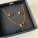 Coach C Logo Gold-tone Earring and Necklace Set New In Box