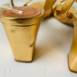Jonak Paris VICI Gold Metallic Braided Heeled Leather Sandal Size 40