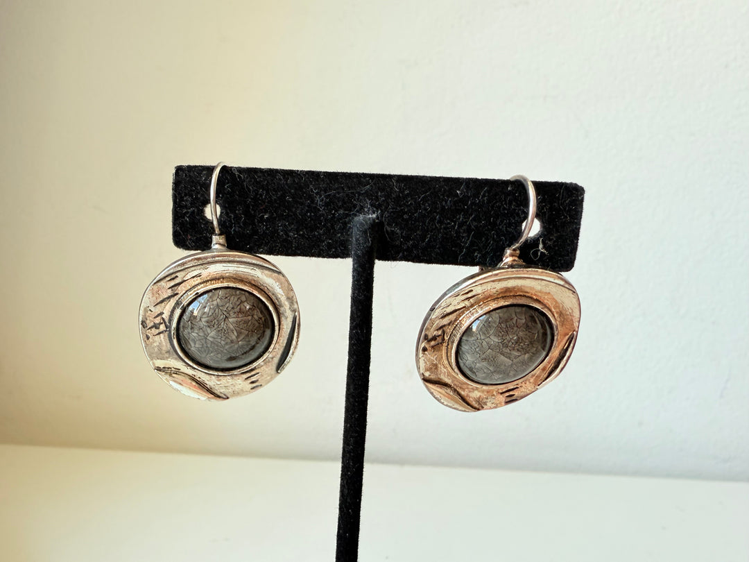 Silver & Black Pierced Disk Earrings