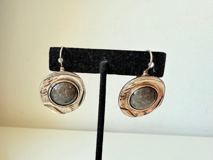 Silver & Black Pierced Disk Earrings