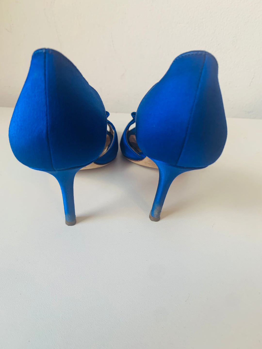 Kate Spade Blue Satin Ruffled Peep Toe Dress Pumps Size 6