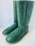 Ugg Australia Tall Flora Shearling Green Suede Boots Size 7