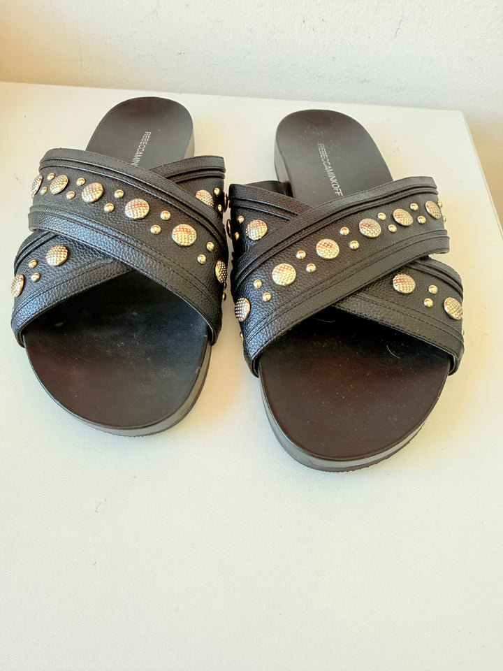 Rebecca Minkoff Tori Leather Slides In Black Size 8.5