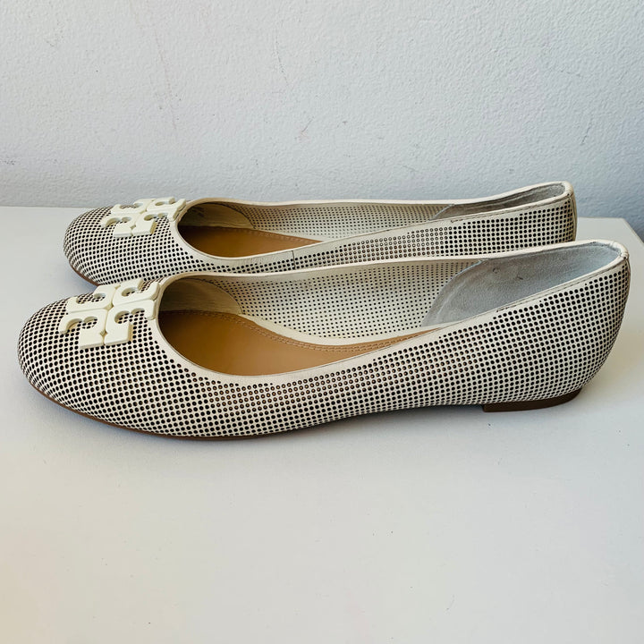 Tory Burch Lowell Perforated Ballet Flat in Ivory Size 10 New in Box