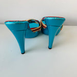 Costume National CNC Blue Metallic Heeled Mule Sandal Size 37 US 7