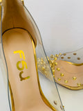 JFS Gold Rivet Embellished Leatherette Stiletto Pump Size 8