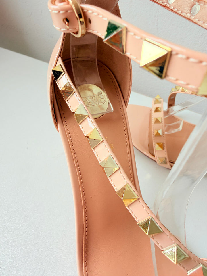 EXE Nude Patent Leather Studded Strappy Pumps Size 39