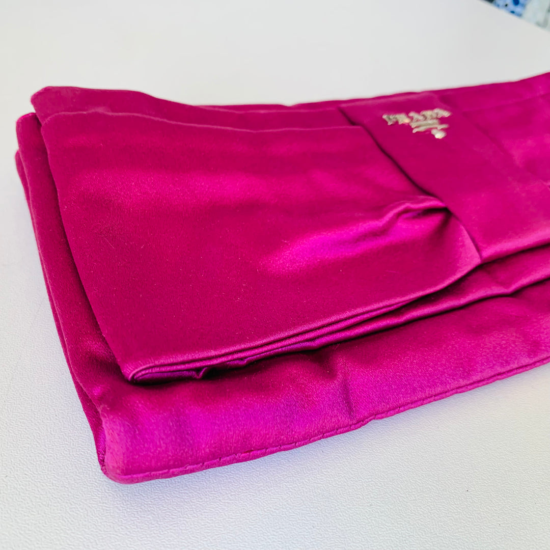 Prada Raso Dalia Deep Hot Pink/Purple Satin Bow Clutch