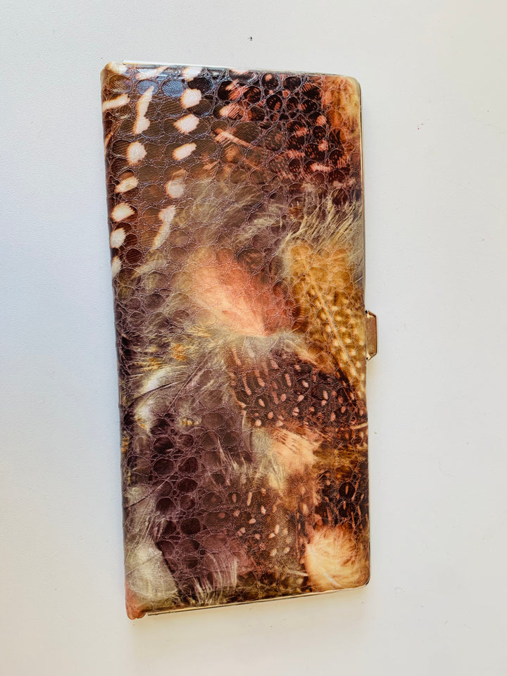 Kate Landry Clutch/Wallet in Brown & Cream Snake Like Print