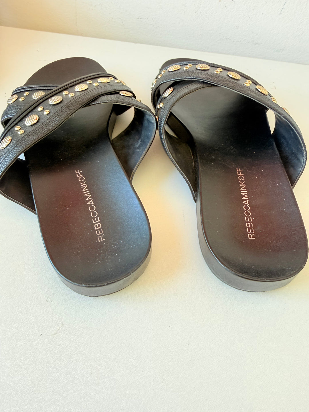 Rebecca Minkoff Tori Leather Slides In Black Size 8.5