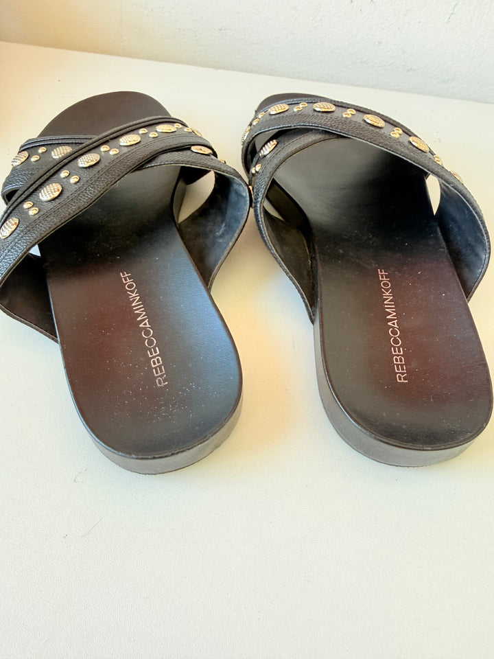 Rebecca Minkoff Tori Leather Slides In Black Size 8.5