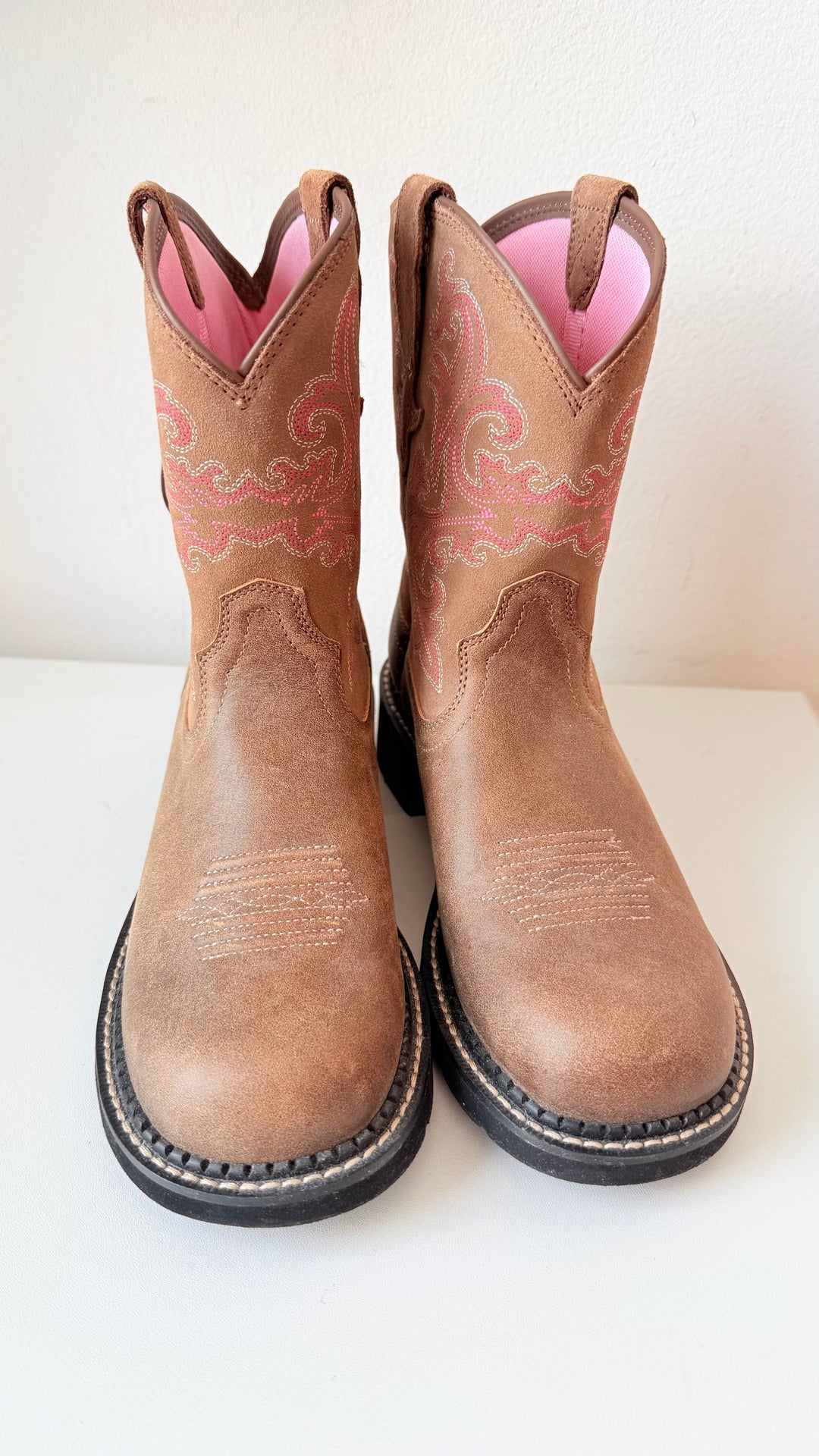 Ariat Fat Baby Bomber Western Brown & Pink Boots Size 7.5