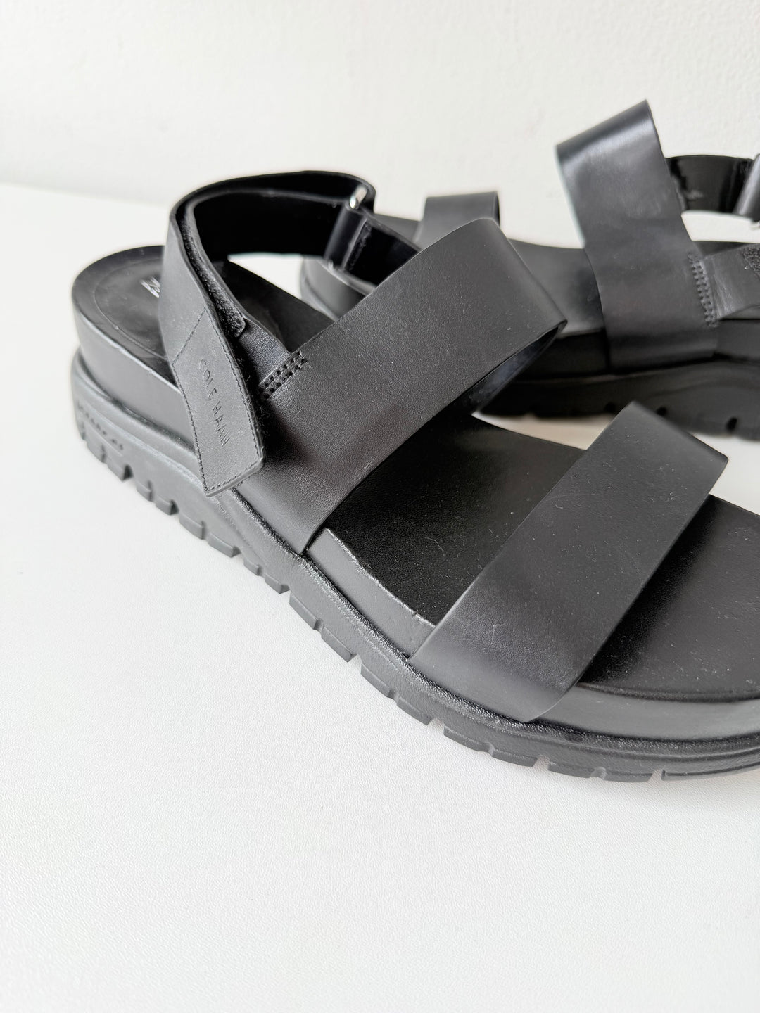Cole Haan Zero Grand Black Leather Chunky Sandals Size 6.5