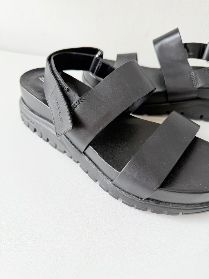Cole Haan Zero Grand Black Leather Chunky Sandals Size 6.5