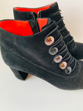 Pas De Rouge Black Suede Button Detail Granny Boots Size 37