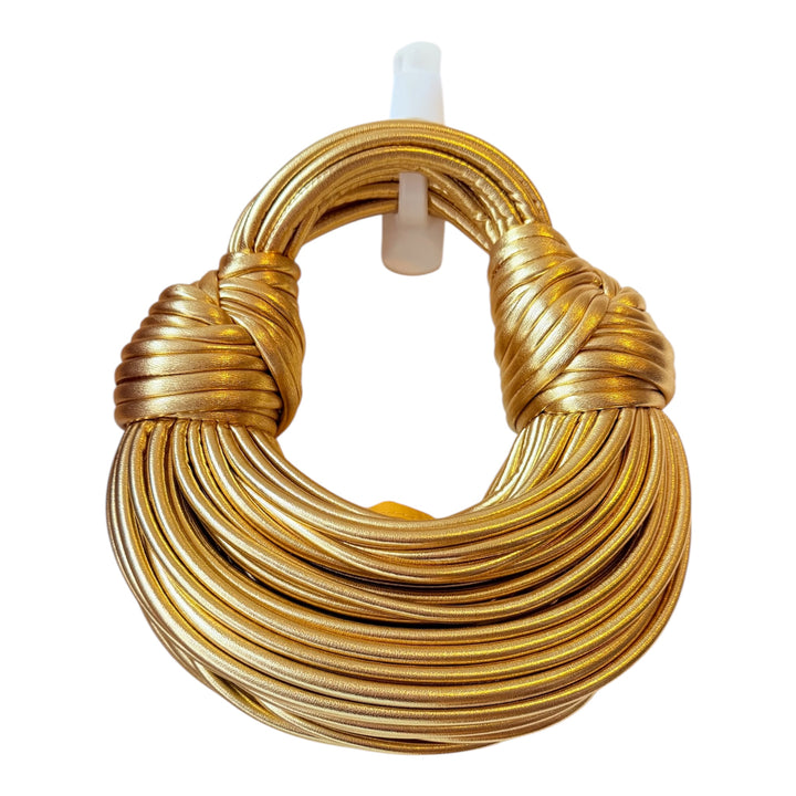 Amanda Vegan Gold Mettalic Knotted Detail Noodle Rope Design Handbag
