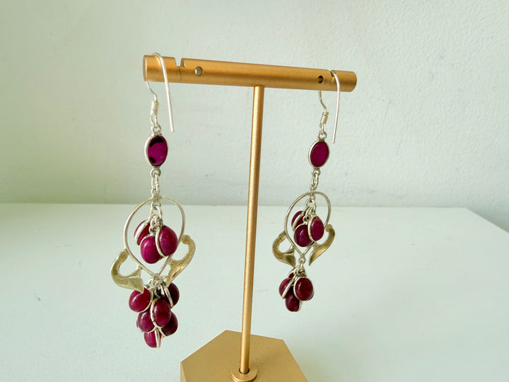 Silver & Purple Beaded Dangle Pierced Earrings