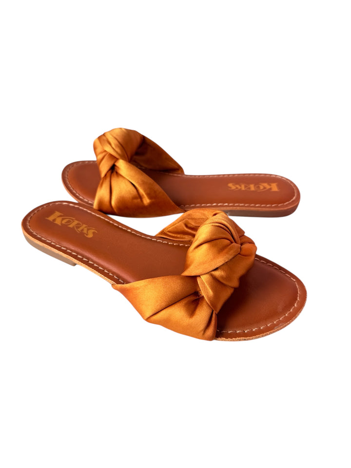 Korks Soleil Rust/Copper Knotted Slide Sandals Size 8