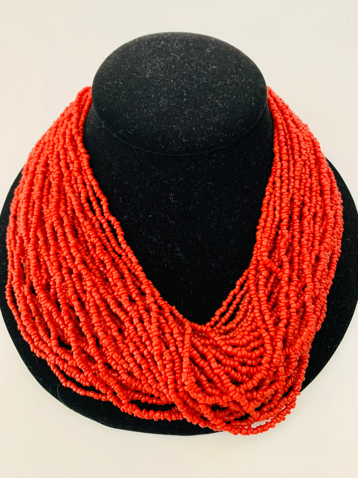 Micro Orange Layered Beaded Statement Necklace